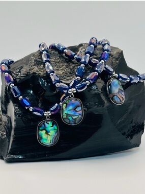 *ANKLET* Abalone with AB Purple Glass Stretchy Anklet